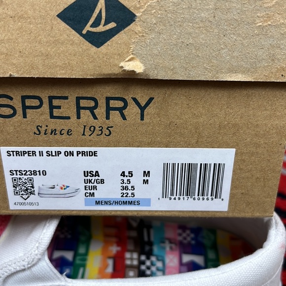 Sperry Unisex Striper II Pride Multi-Colour Slip-On Sneakers | Size Men 4.5 - Picture 5 of 6